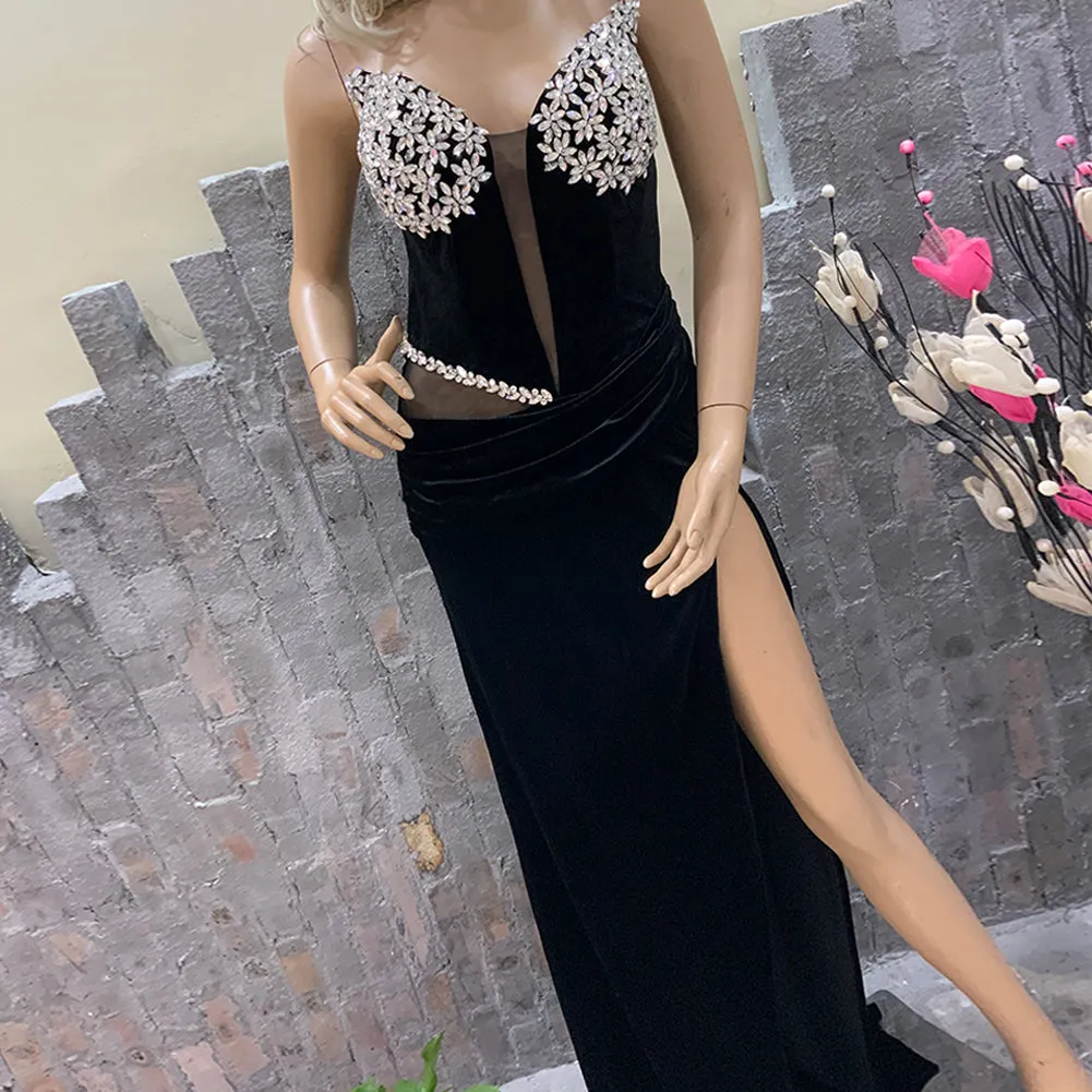 Strapless Sleeveless High Split Maxi Bodycon Dress HT20970