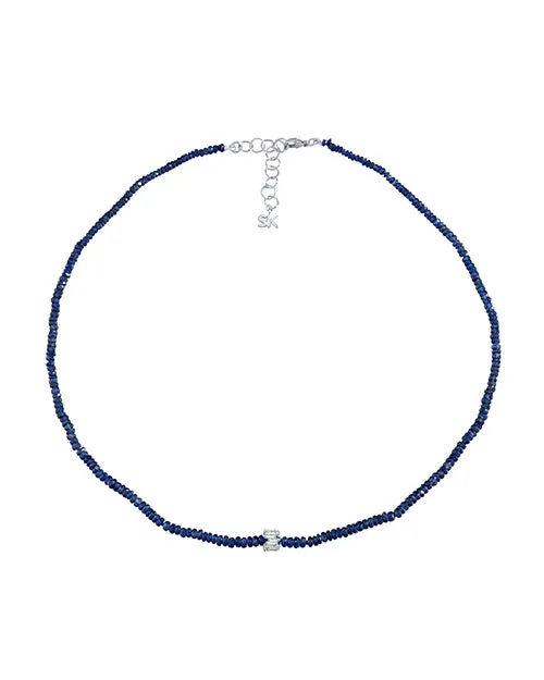 SUZANNE KALAN | Infinite Beaded Rondelle Necklace | Dark Blue & White Gold & Diamond