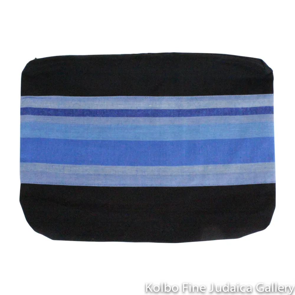 Tallit Set, Royal Blue with Multi-Blue Stripes, Hand-Spun Cotton and Silk, with Bag, Ethically and Sustainably Made