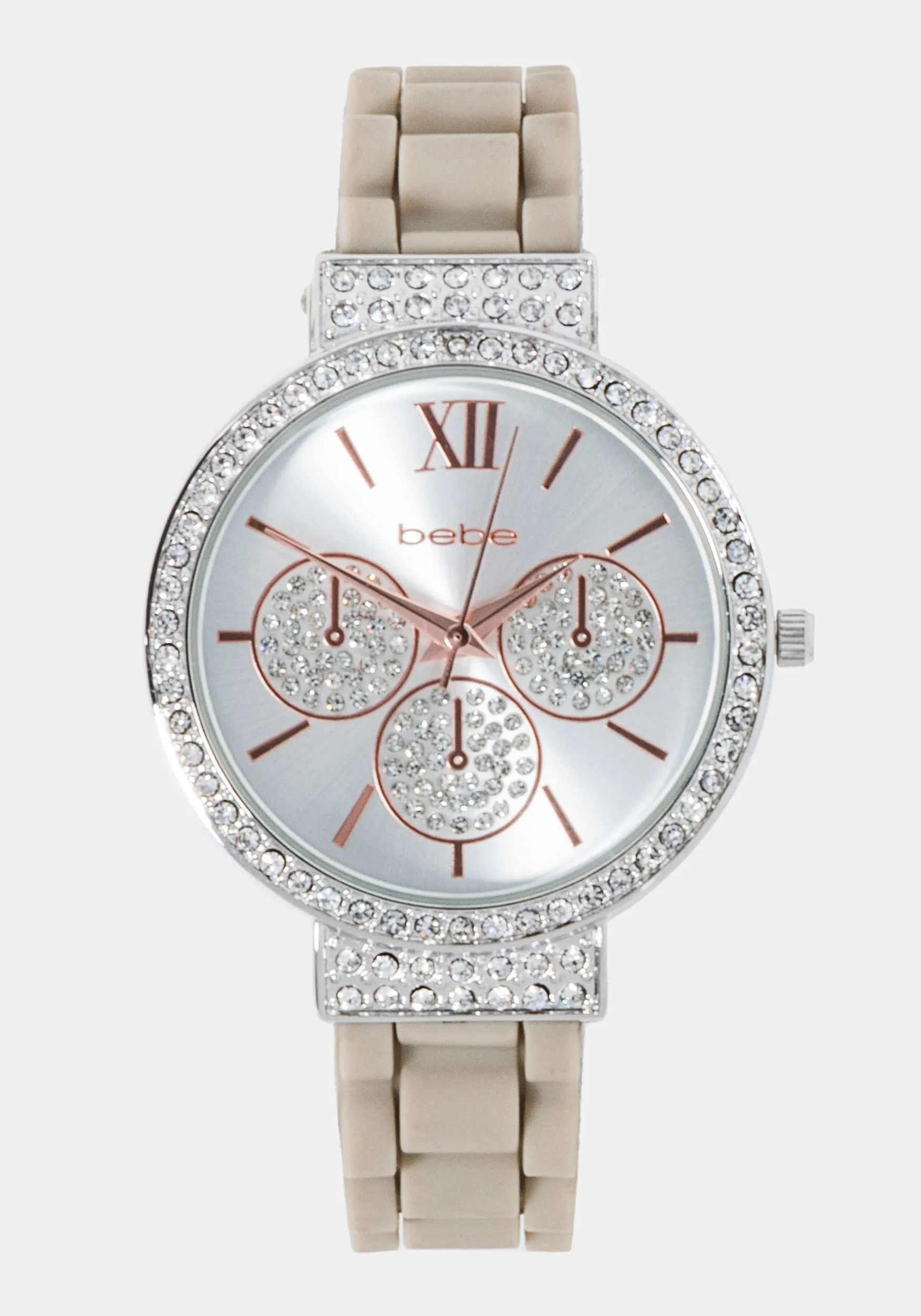 Taupe Crystal Bezel Roman Numeral Watch