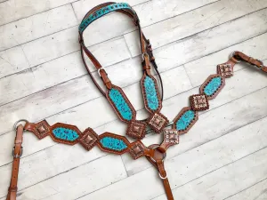 Teal Filigree w/ Large Square Copper Conchos