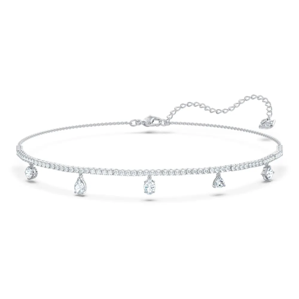 Tennis Deluxe Choker, Mixed Crystals Cut, White, Rhodium Plated