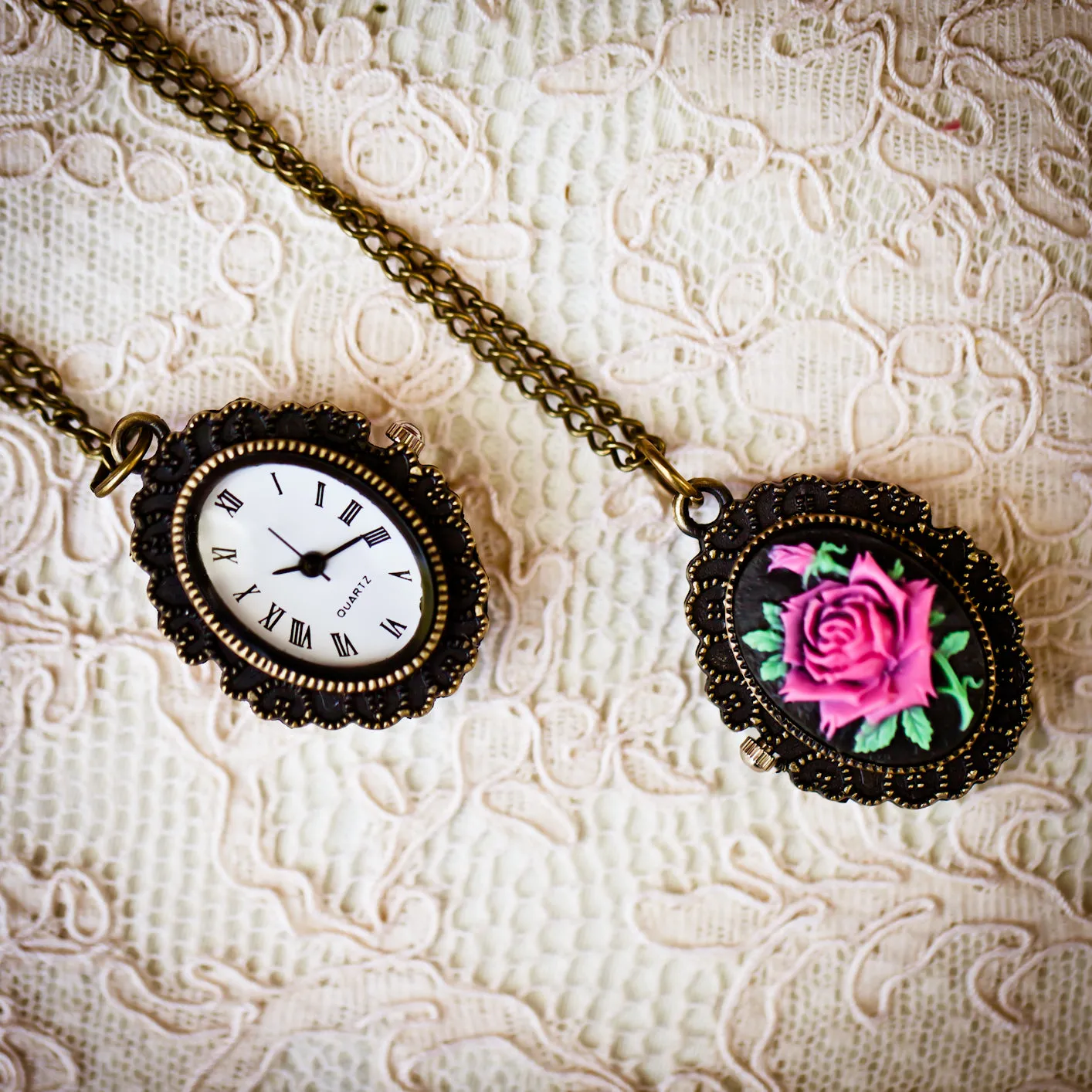 The Belle Pocket Watch (Pink Rose)