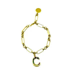 Thick Gold Link Charm Bracelet Letter (A-Z)