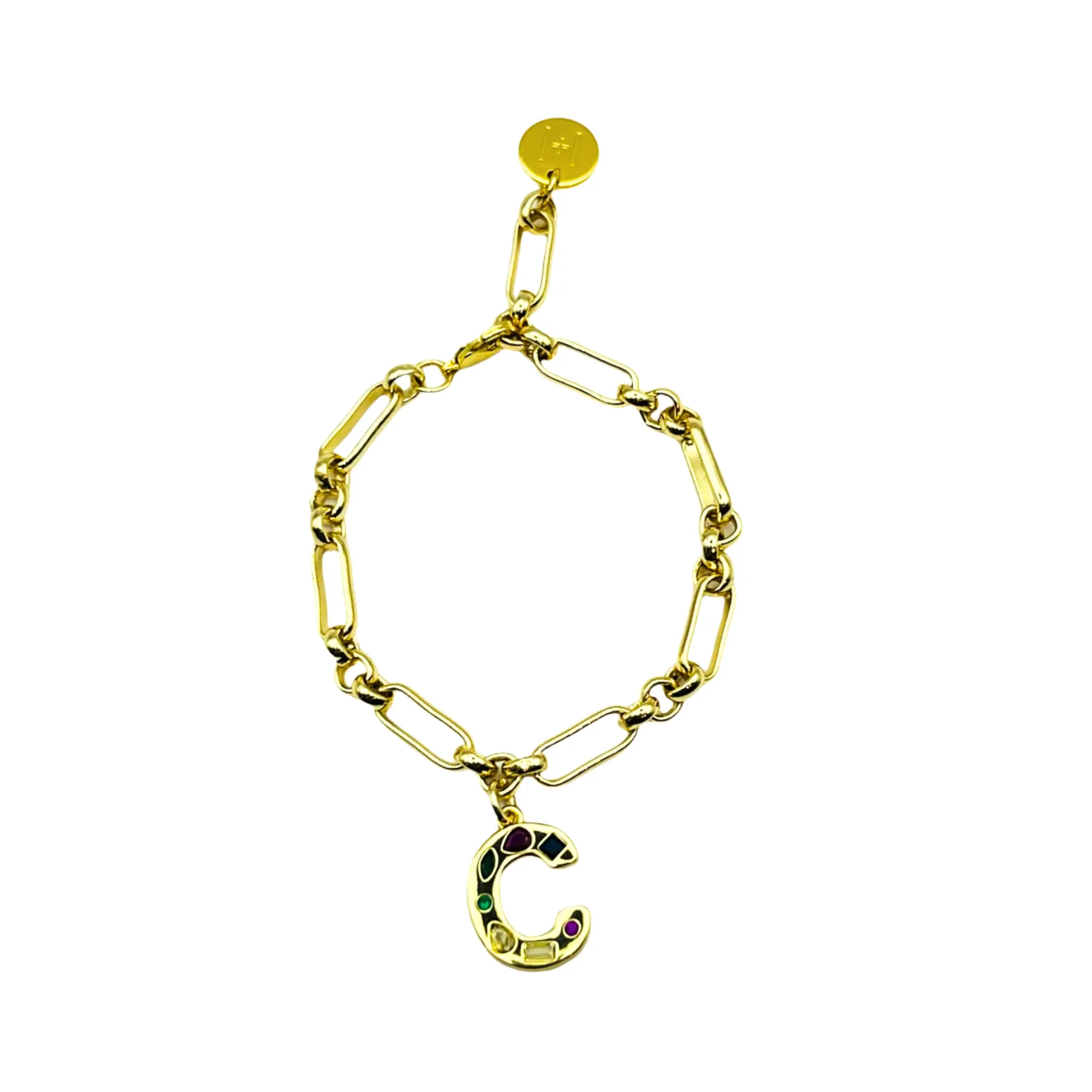 Thick Gold Link Charm Bracelet Letter (A-Z)