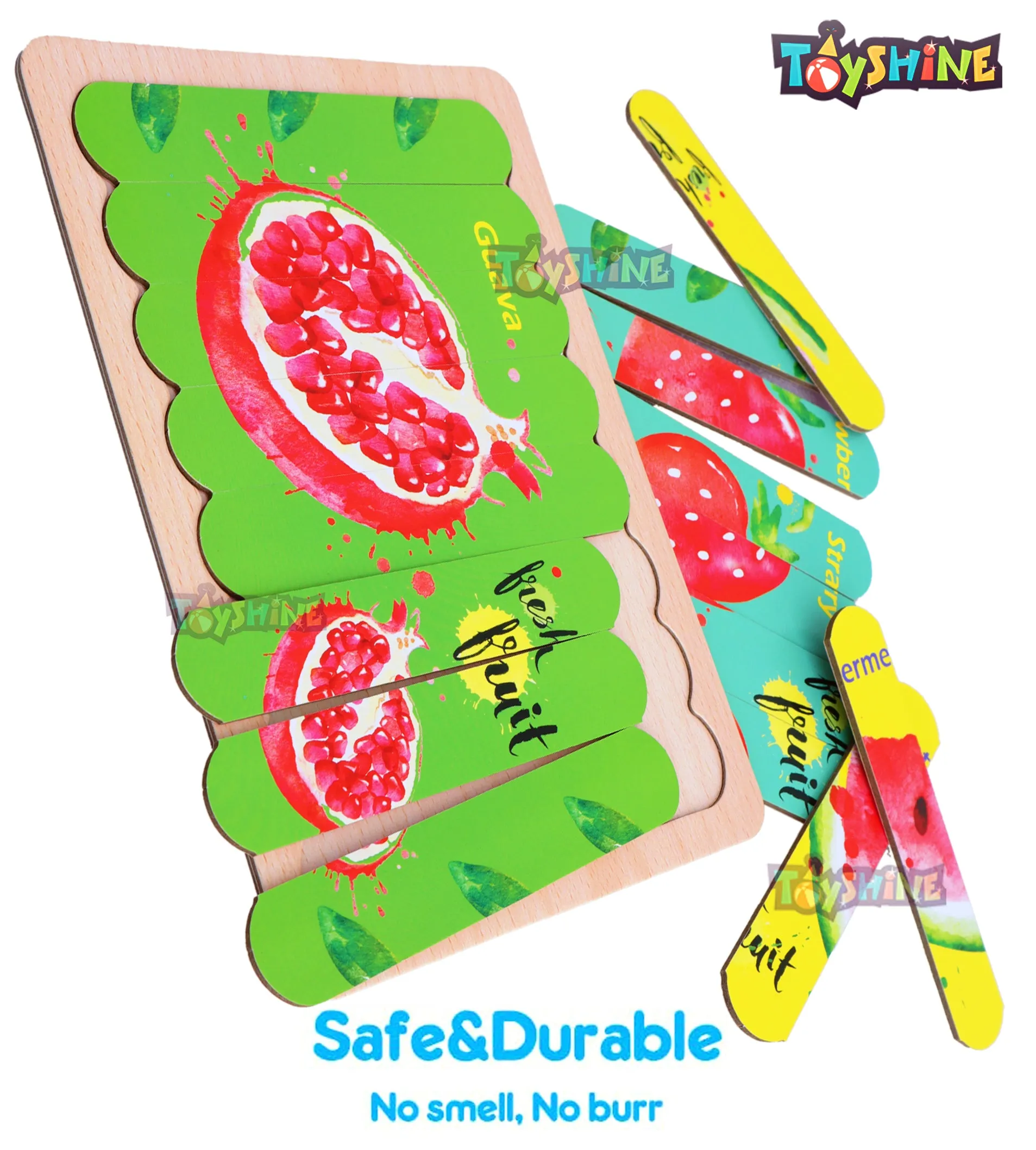 Toyshine Combo Pack of 6 Sets Fruit Wooden Jigsaw Puzzles Pattern Blocks Preschool Montessori Educational Toys Birthday Return Gift Party Favor for Kids (48 Puzzles, 8 Puzzles in Each Pack)