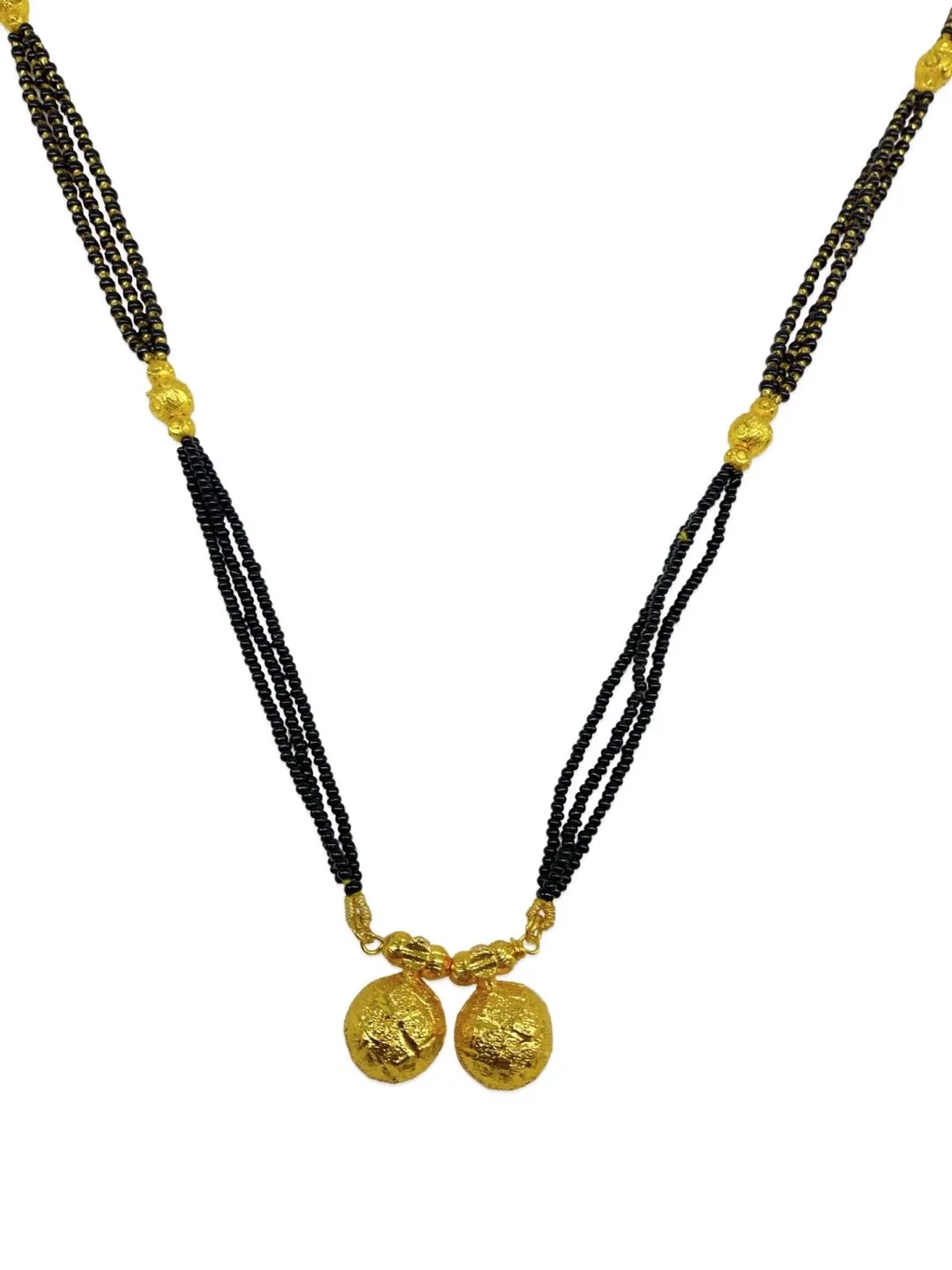 Traditional Marathi Style Long Mangalsutra Designs Vati Pendant 3 Line Gold And Black Beads Chain