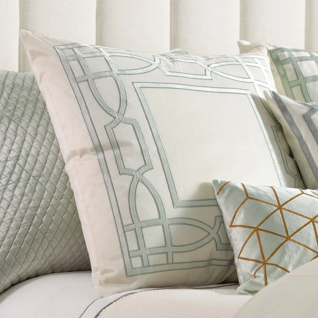 Trey Euro Border Pillow Ivory / Aquamarine 28x28