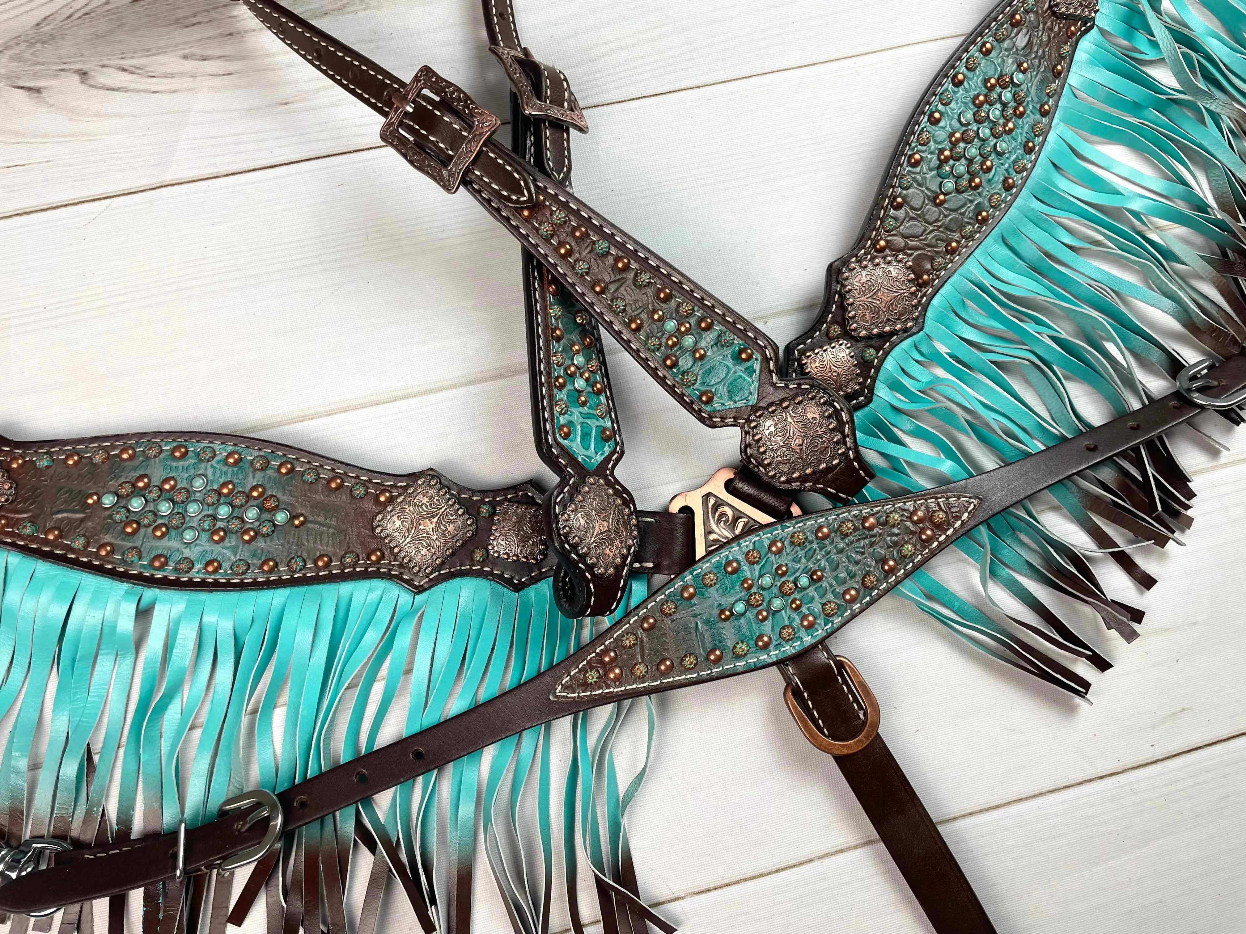 Turquoise & Brown Copper Concho Tack Set