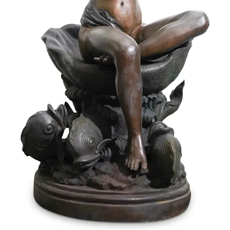 Verde Green Bronze Nude Fountain With Dolphins Fish