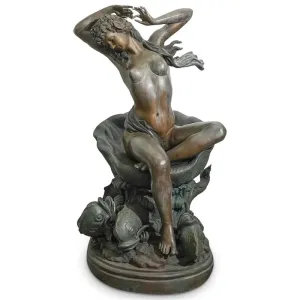 Verde Green Bronze Nude Fountain With Dolphins Fish