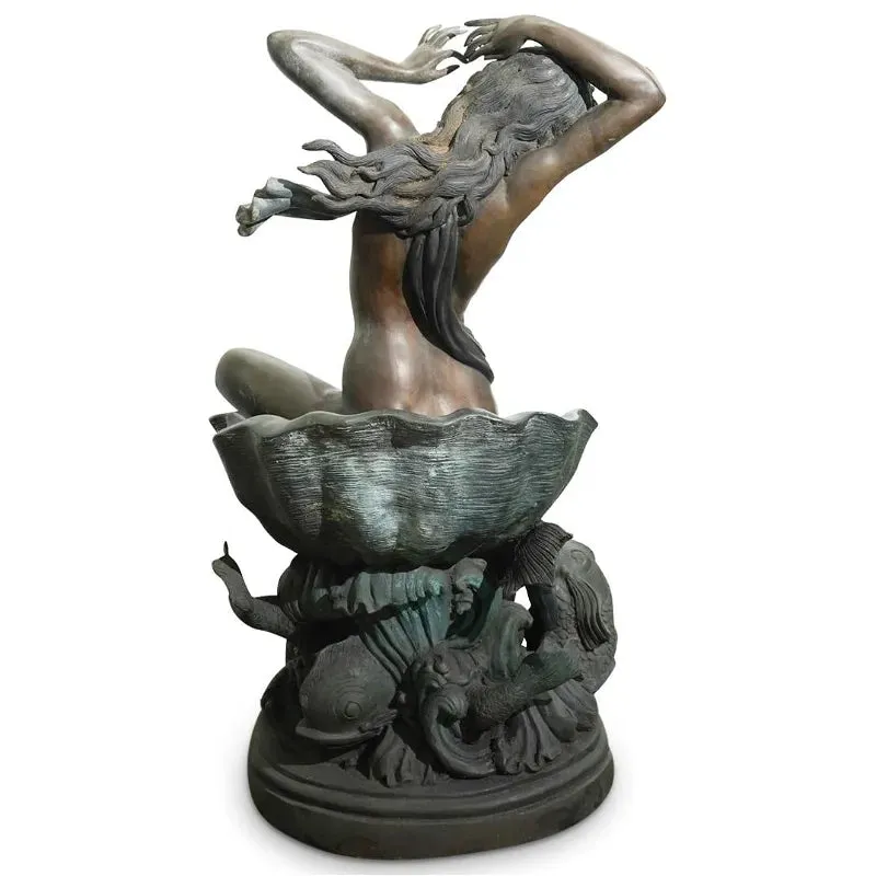 Verde Green Bronze Nude Fountain With Dolphins Fish