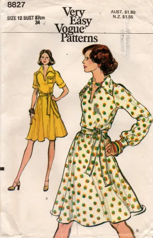 Very Easy Vogue 8827 Womens Wide Collar Tent Dress 1970s Vintage Sewing Pattern Size 12 Bust 34 Inches