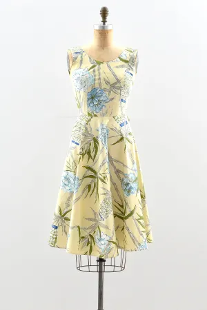 Vintage 1950s Floral Print Dress / XS