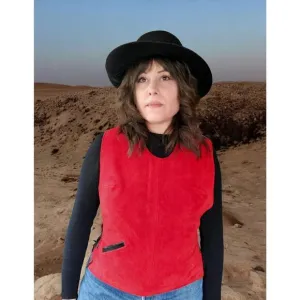 Vintage 60's-70's Cherry red Suede vest with black leather lace sides
