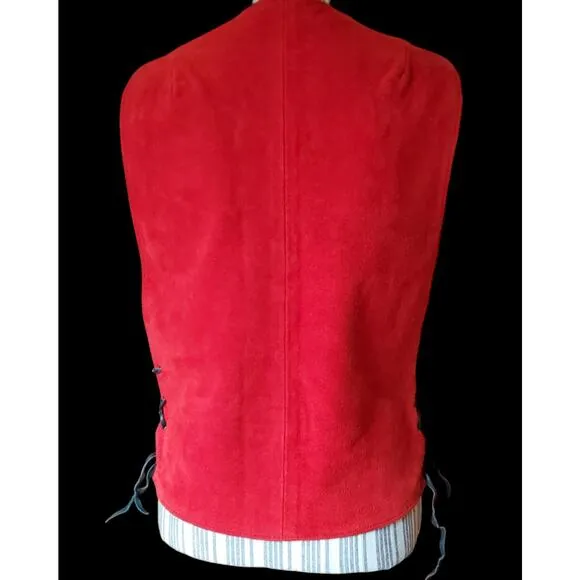 Vintage 60's-70's Cherry red Suede vest with black leather lace sides