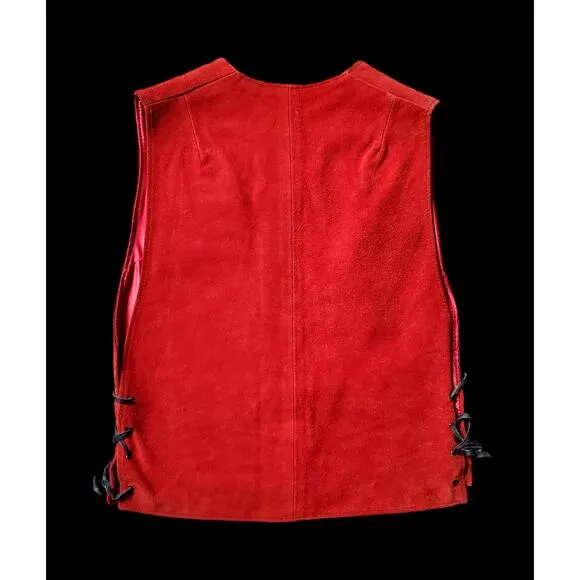 Vintage 60's-70's Cherry red Suede vest with black leather lace sides