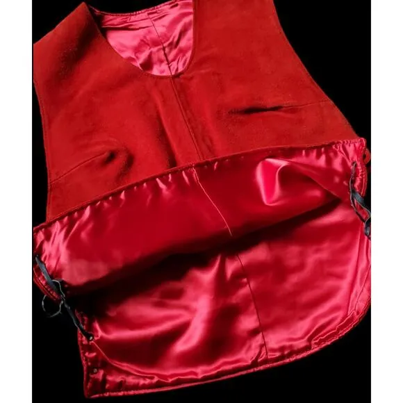Vintage 60's-70's Cherry red Suede vest with black leather lace sides