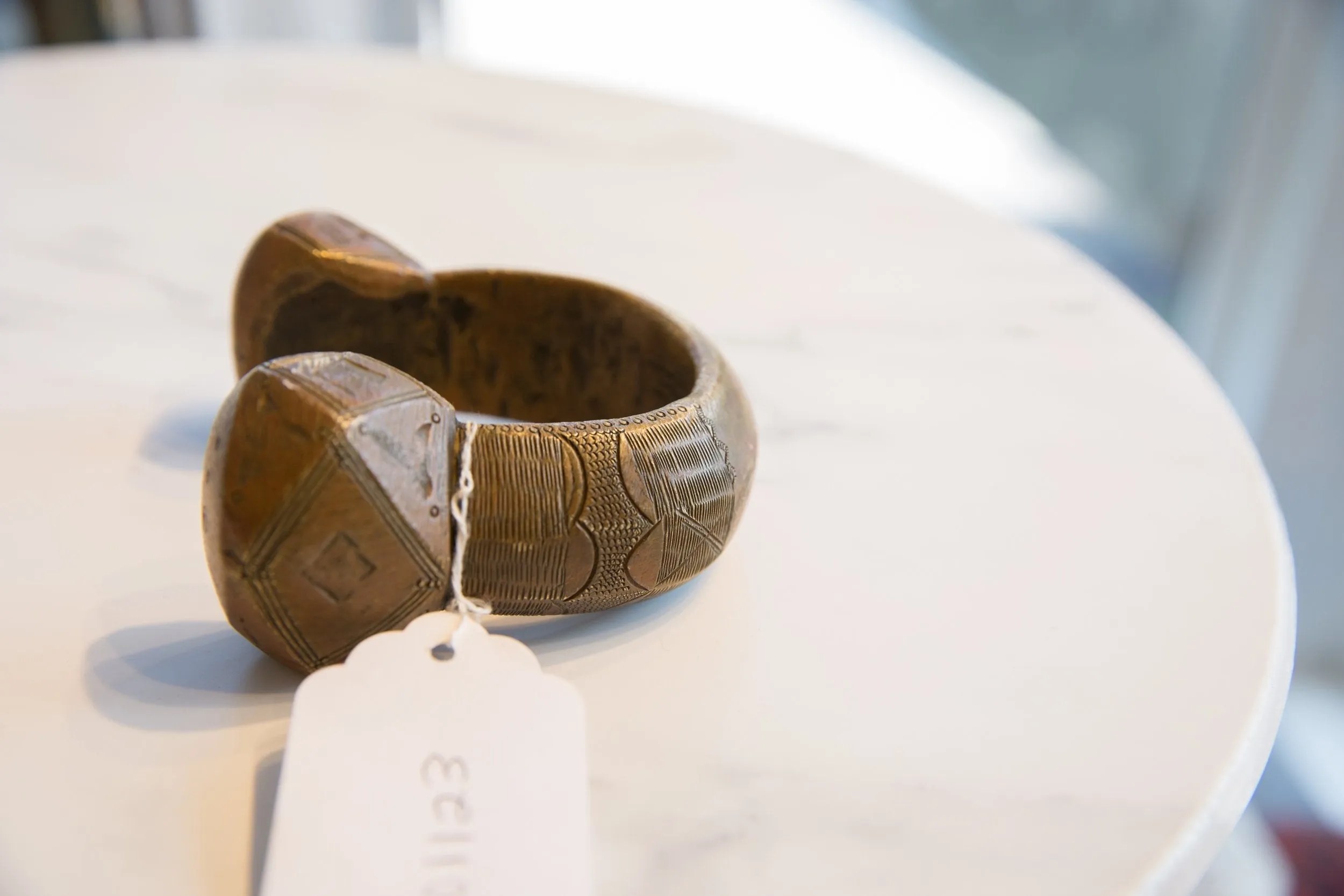 Vintage African Copper Alloy Large Cuff Bracelet with Geometric Detailing
