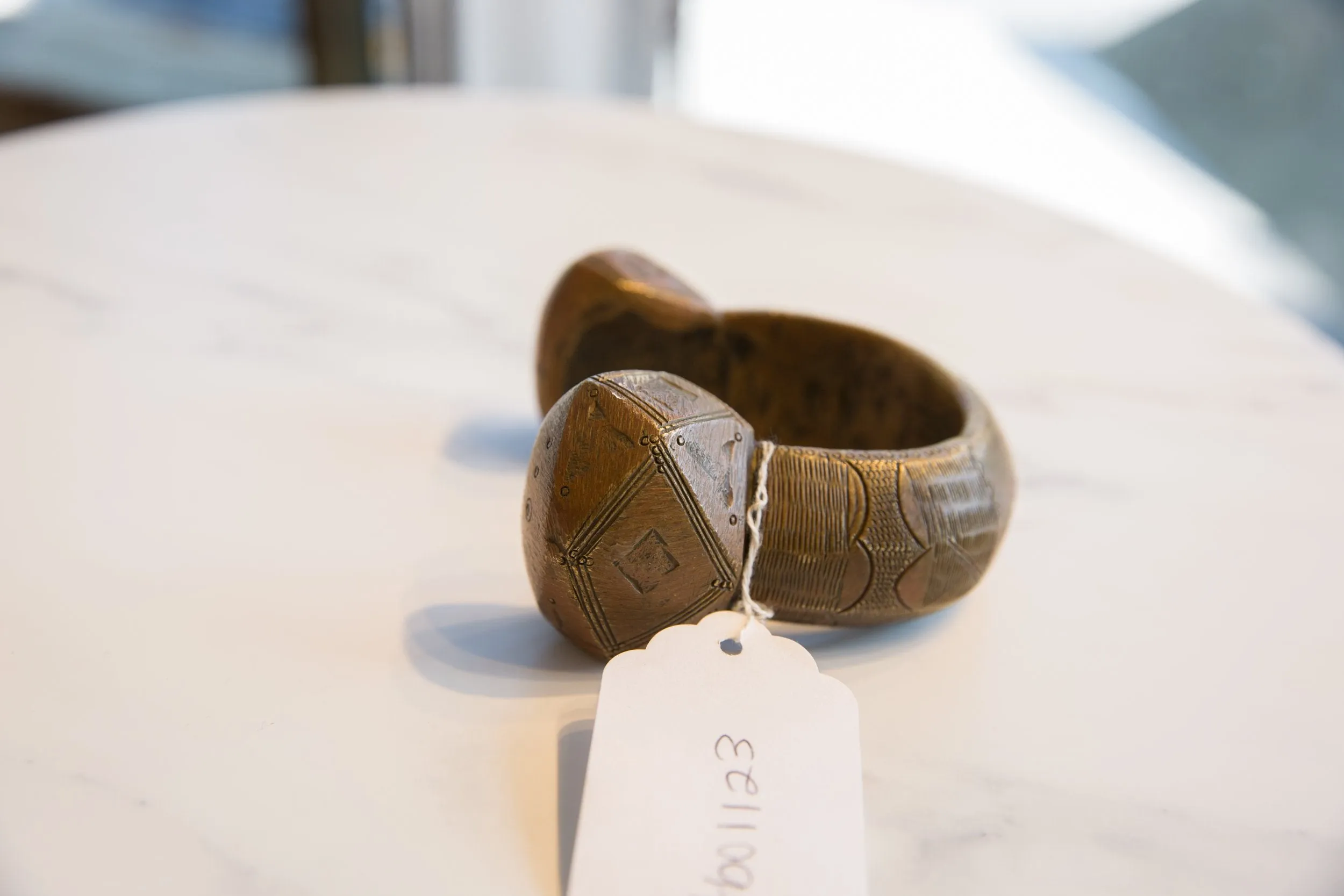 Vintage African Copper Alloy Large Cuff Bracelet with Geometric Detailing