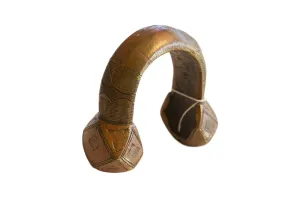 Vintage African Copper Alloy Large Cuff Bracelet with Geometric Detailing