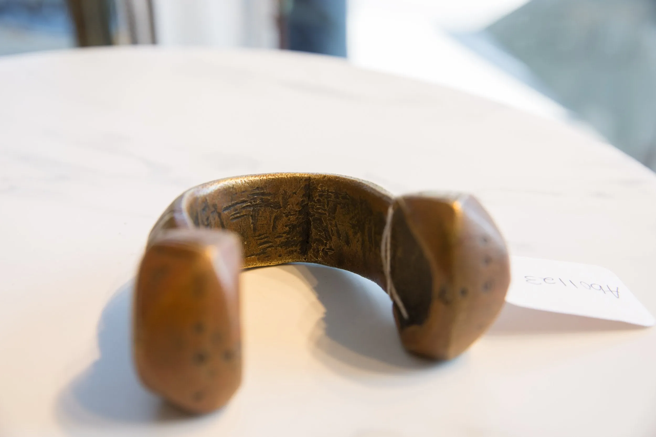Vintage African Copper Alloy Large Cuff Bracelet with Geometric Detailing
