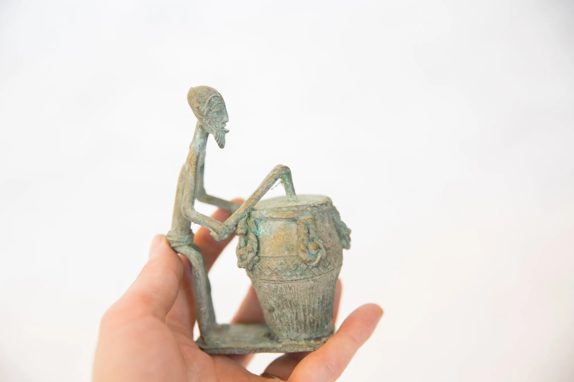 Vintage African Oxidized Copper Drummer