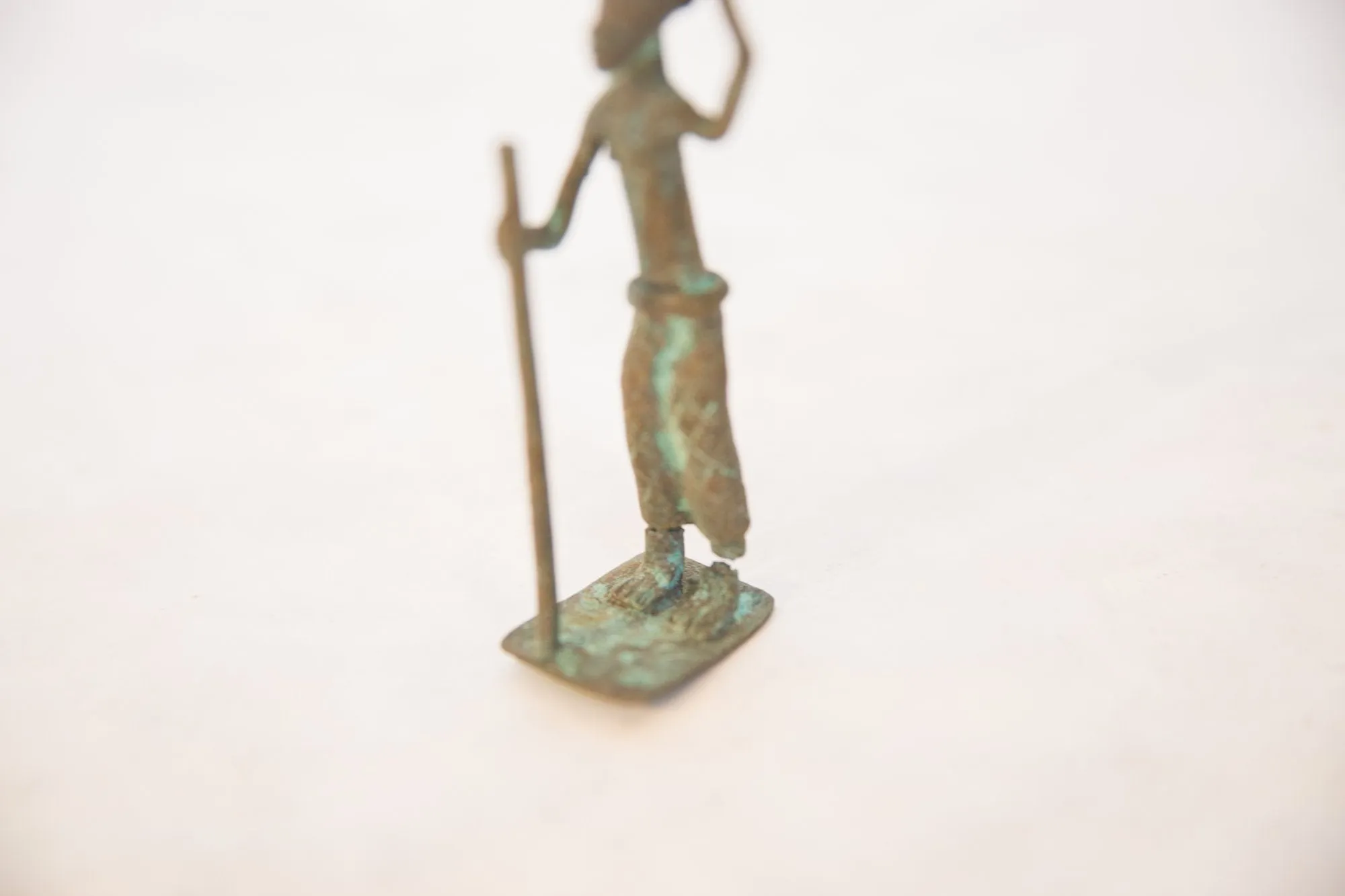 Vintage African Oxidized Copper Person Balancing Item on Head while Walking