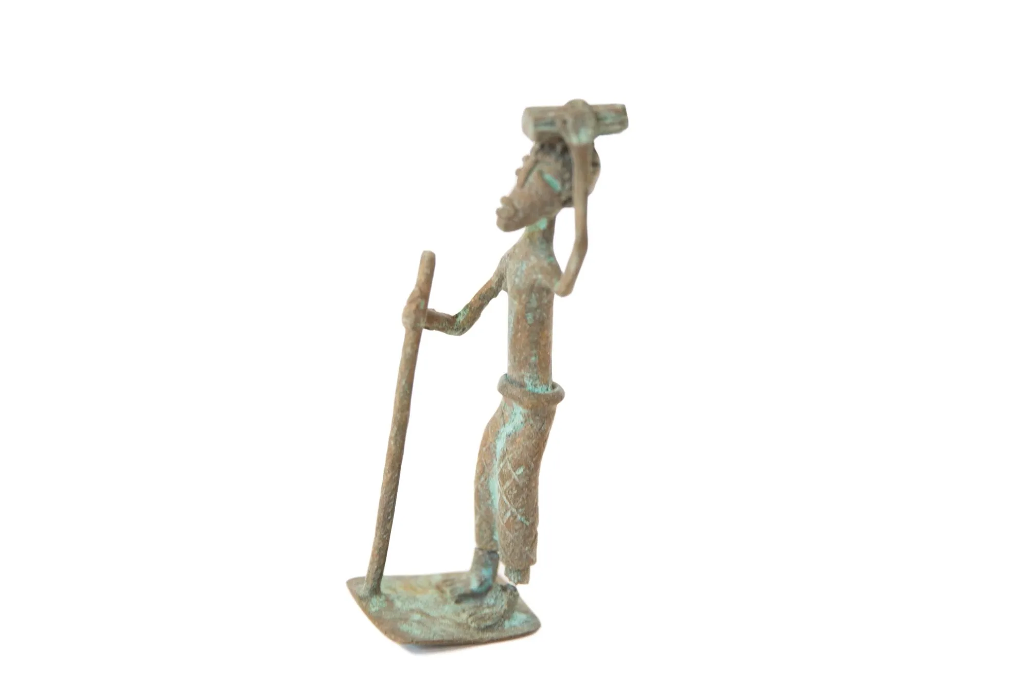 Vintage African Oxidized Copper Person Balancing Item on Head while Walking