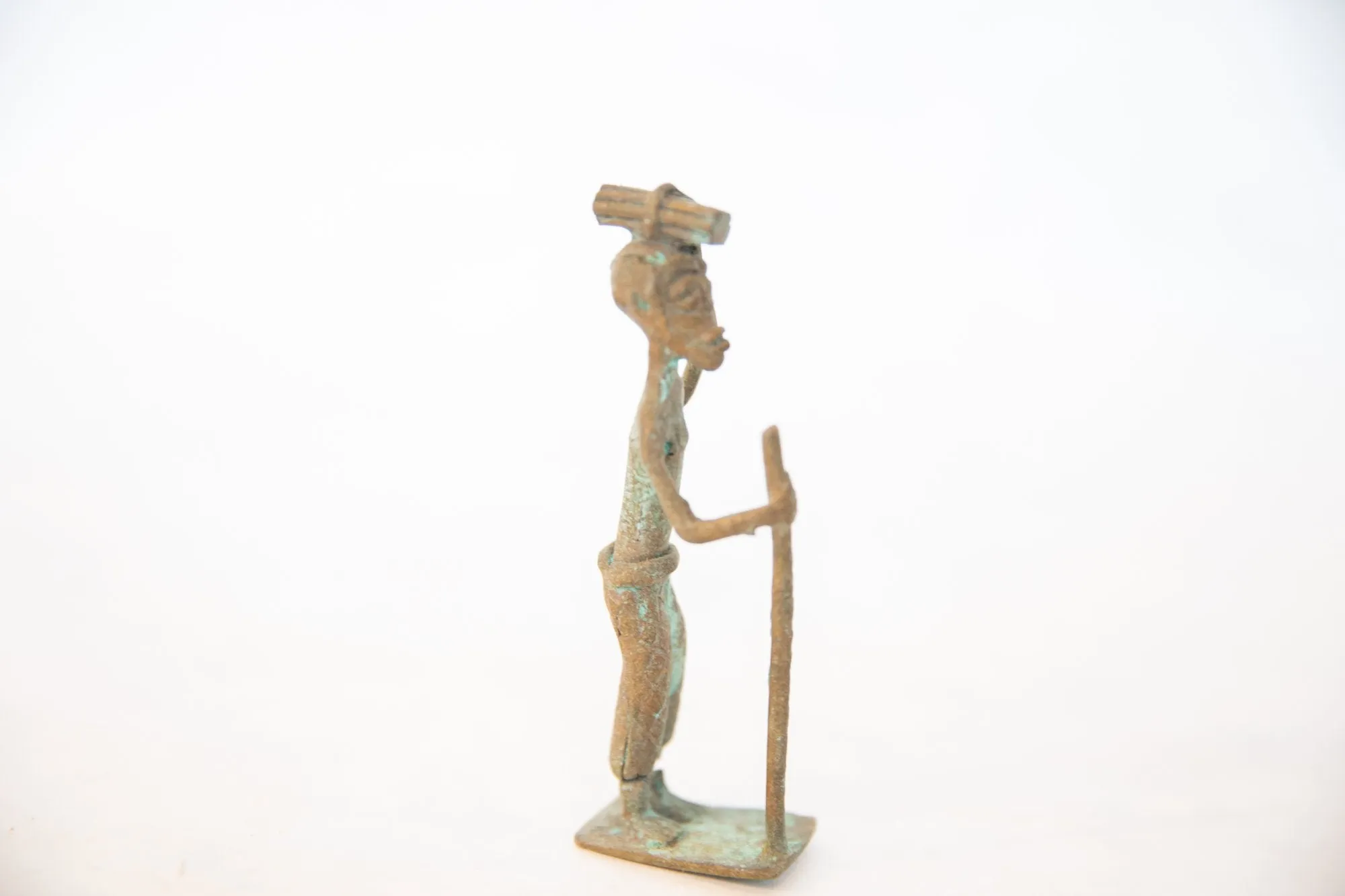 Vintage African Oxidized Copper Person Balancing Item on Head while Walking