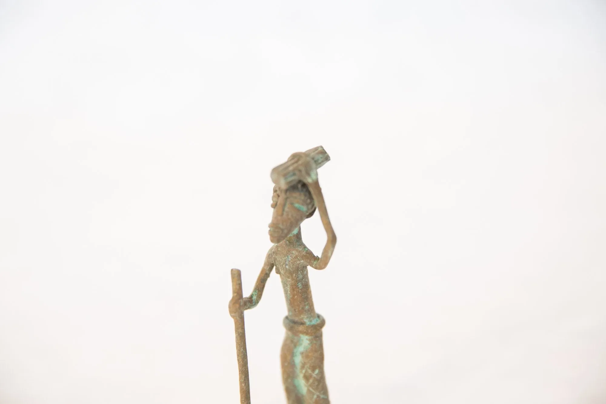 Vintage African Oxidized Copper Person Balancing Item on Head while Walking