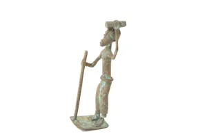 Vintage African Oxidized Copper Person Balancing Item on Head while Walking