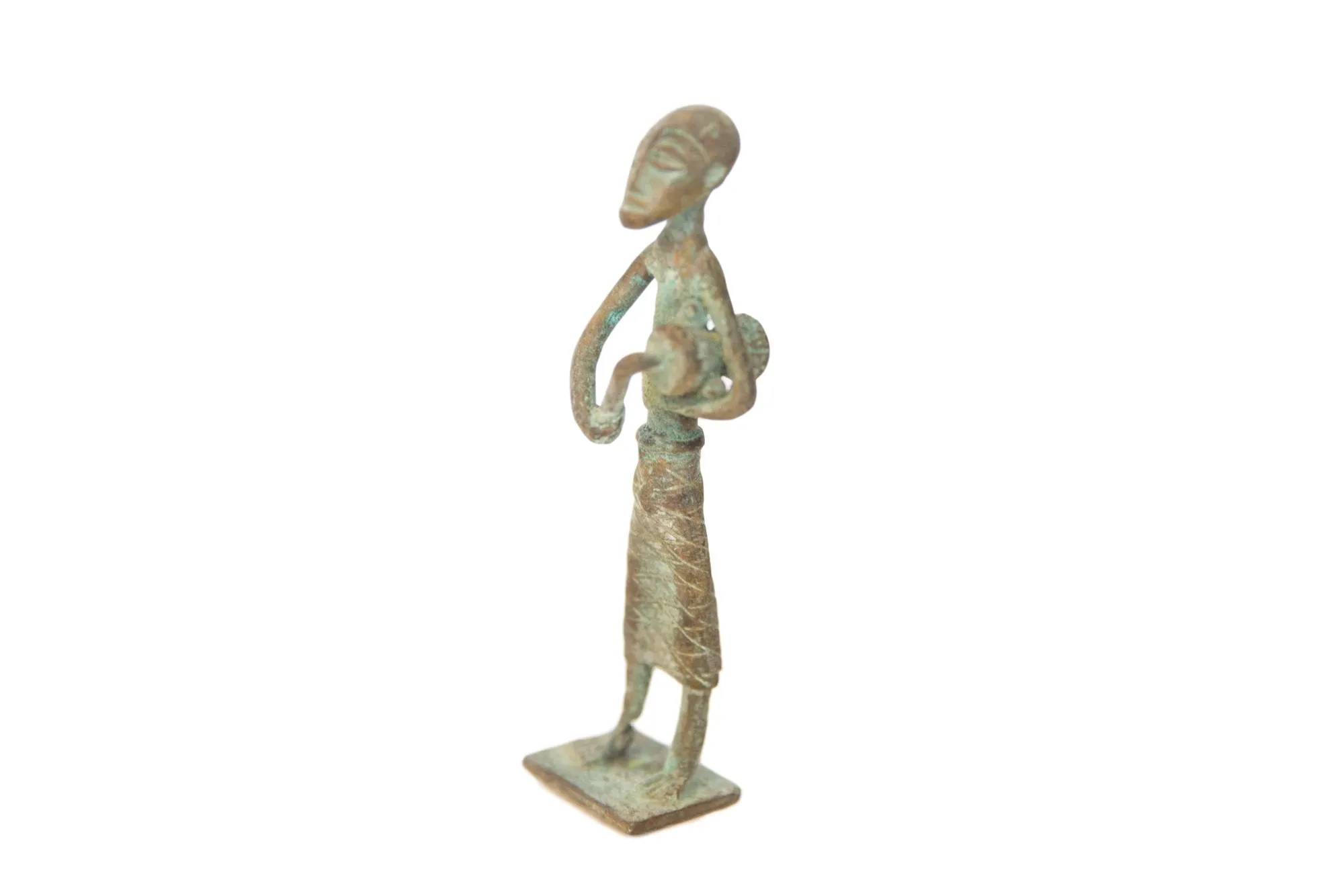 Vintage African Oxidized Copper Standing Drummer