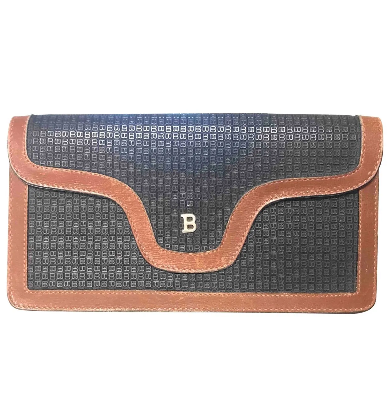 Vintage Bally black and brown wallet with B logo motif. Classic purse for unisex use. 060909r1
