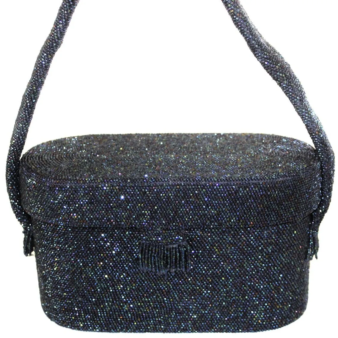 Vintage Box Purse  Midnight Blue Carnival Bead Cocktail Bag 1940S