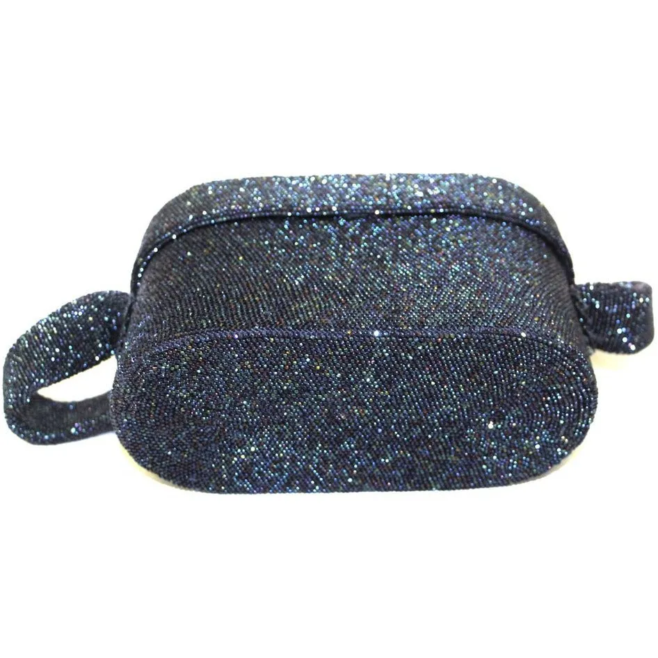 Vintage Box Purse  Midnight Blue Carnival Bead Cocktail Bag 1940S
