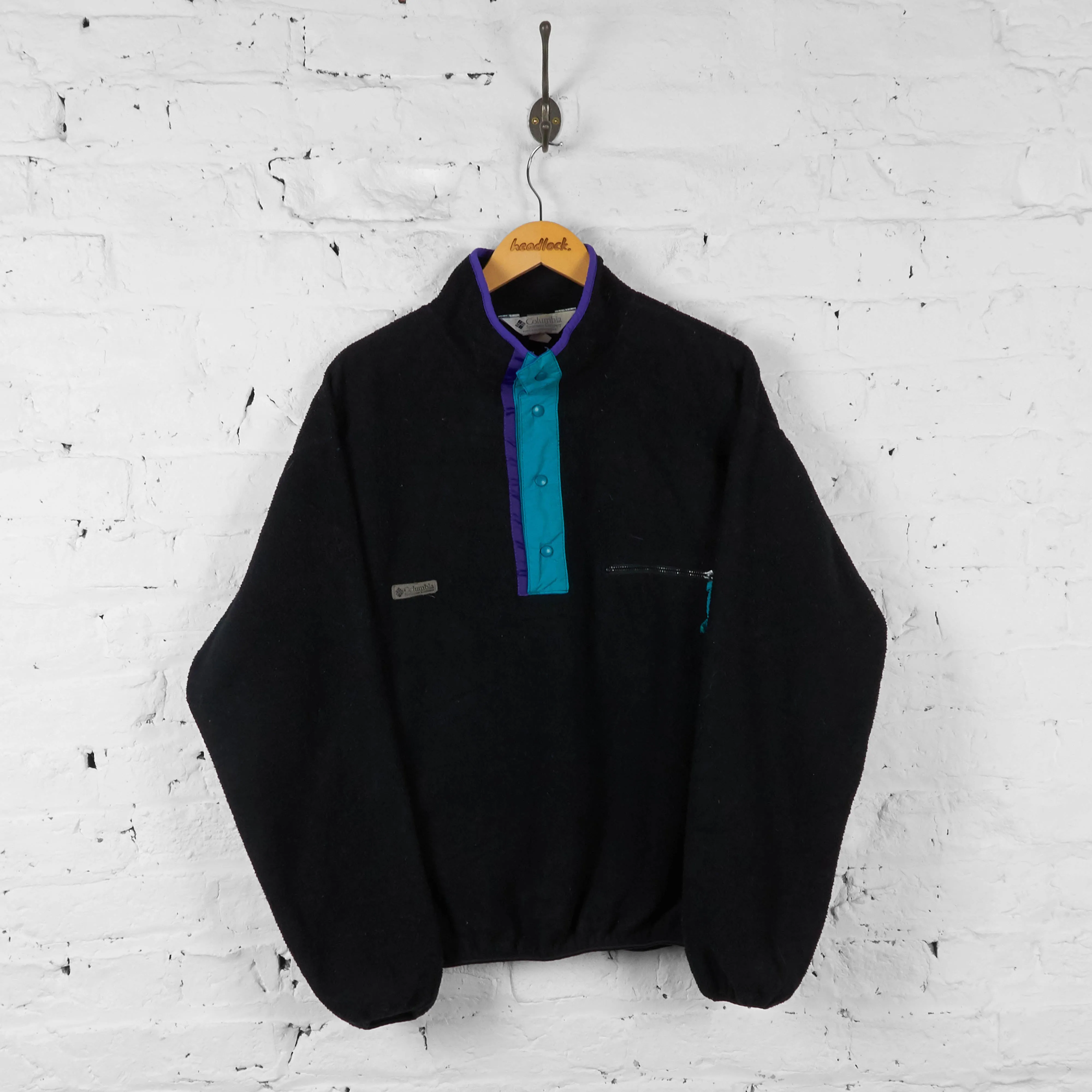 Vintage Columbia 1/4 Button Up Fleece - Black - L