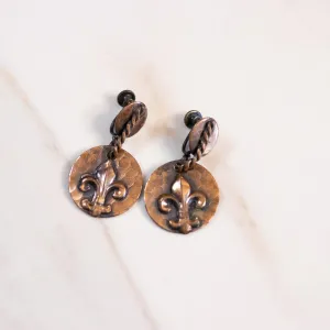 Vintage Copper Fleur de Lis Earrings