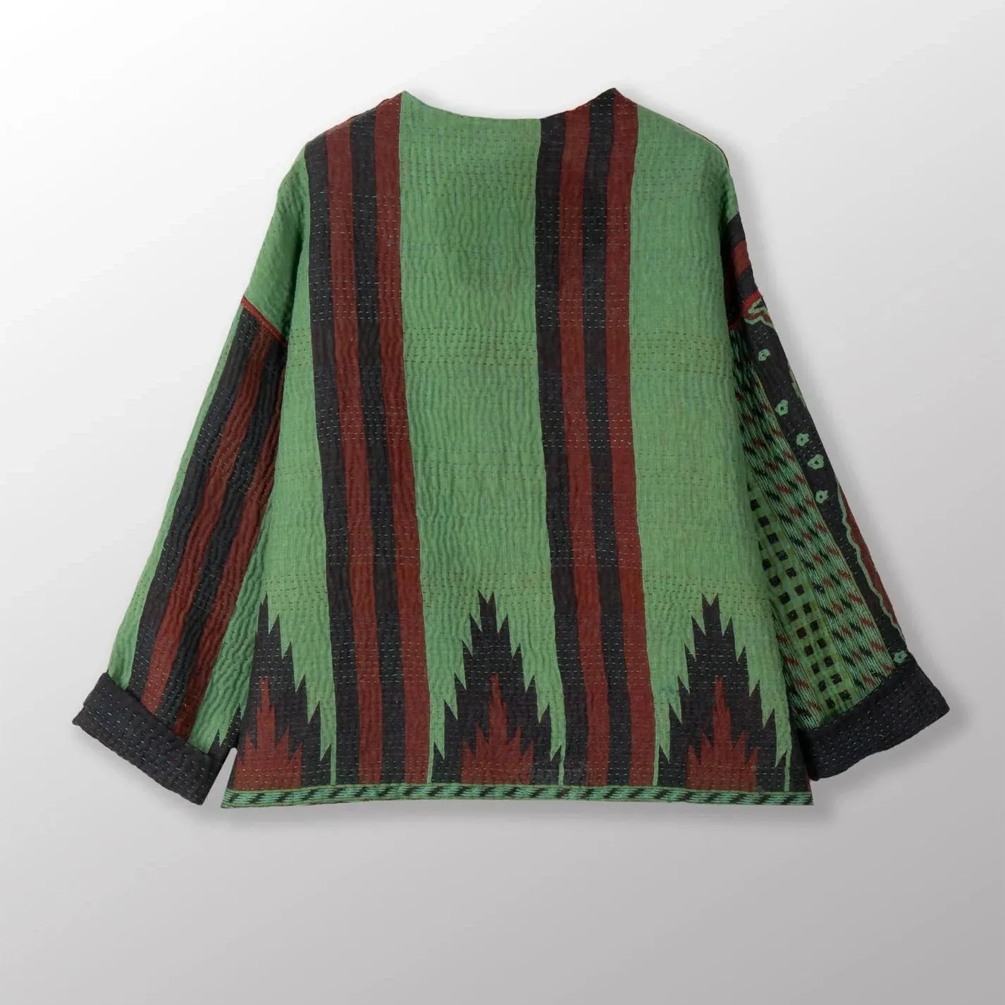 Vintage Cotton Kantha Crew Neck Short Jacket