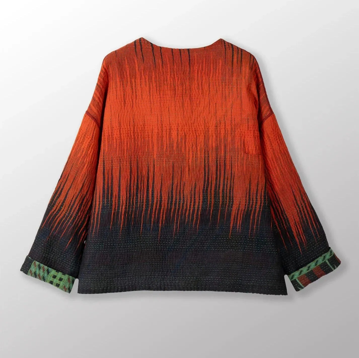 Vintage Cotton Kantha Crew Neck Short Jacket