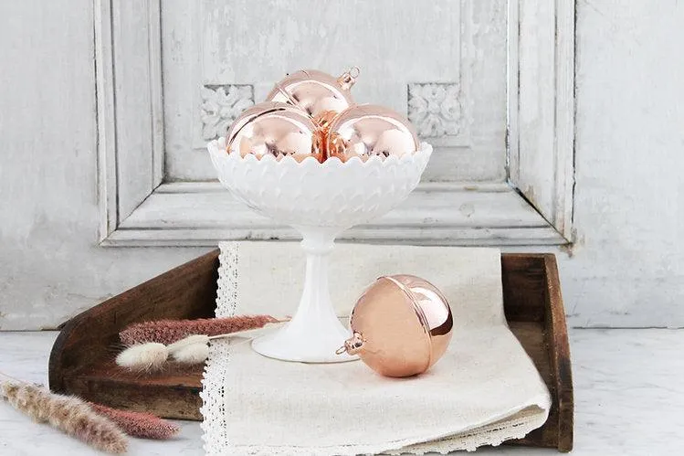Vintage Inspired Copper Ball Ornaments (Set of 4 )