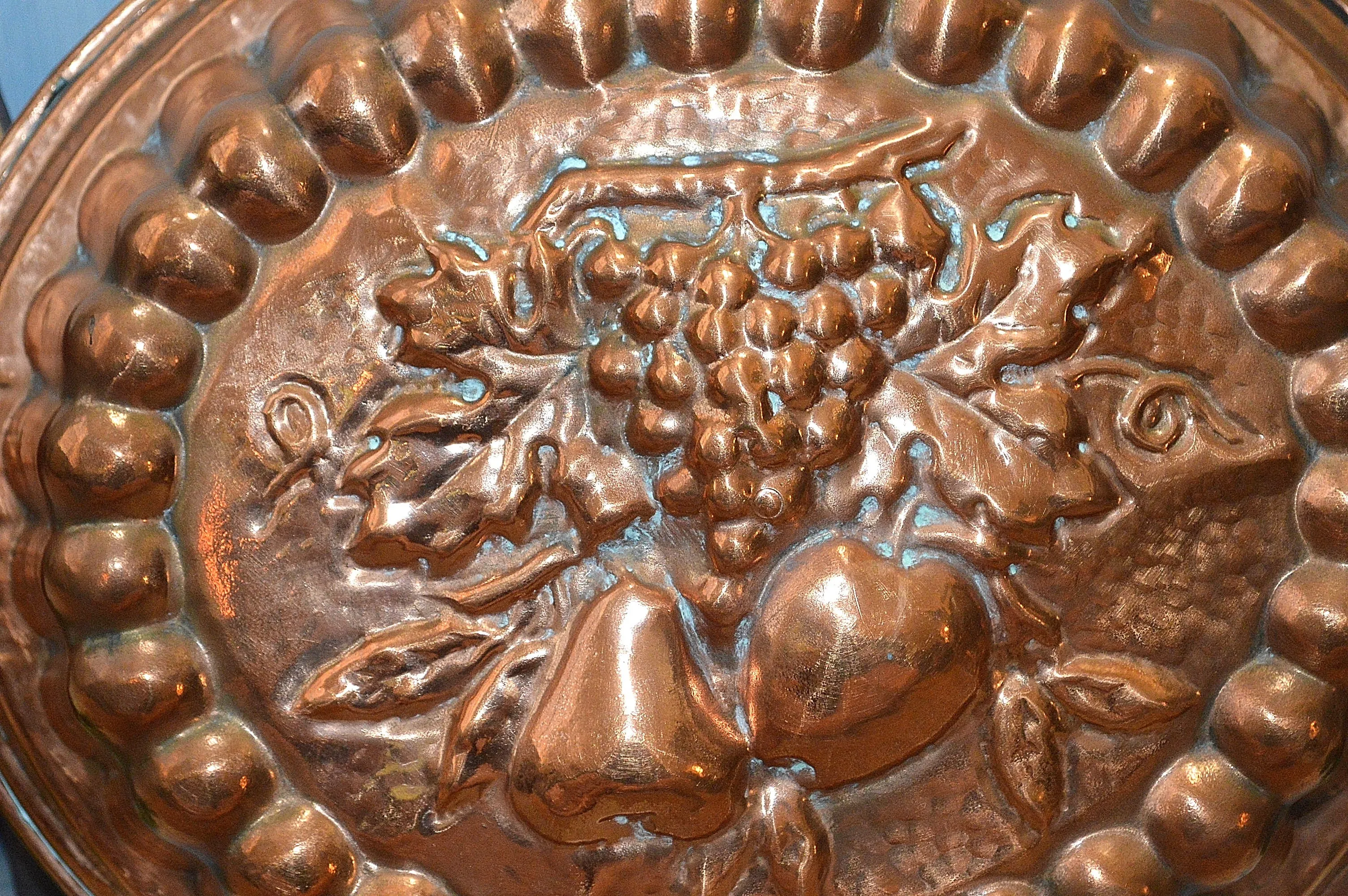 Vintage Italian Copper Kitchen Mold Large Tin Lined Fruit Design