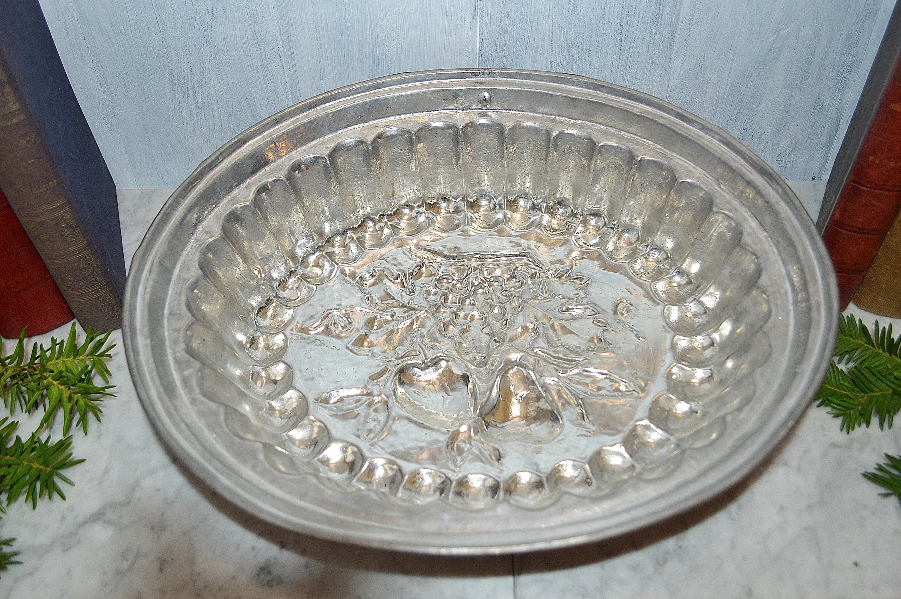 Vintage Italian Copper Kitchen Mold Large Tin Lined Fruit Design