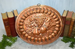 Vintage Italian Copper Kitchen Mold Large Tin Lined Fruit Design