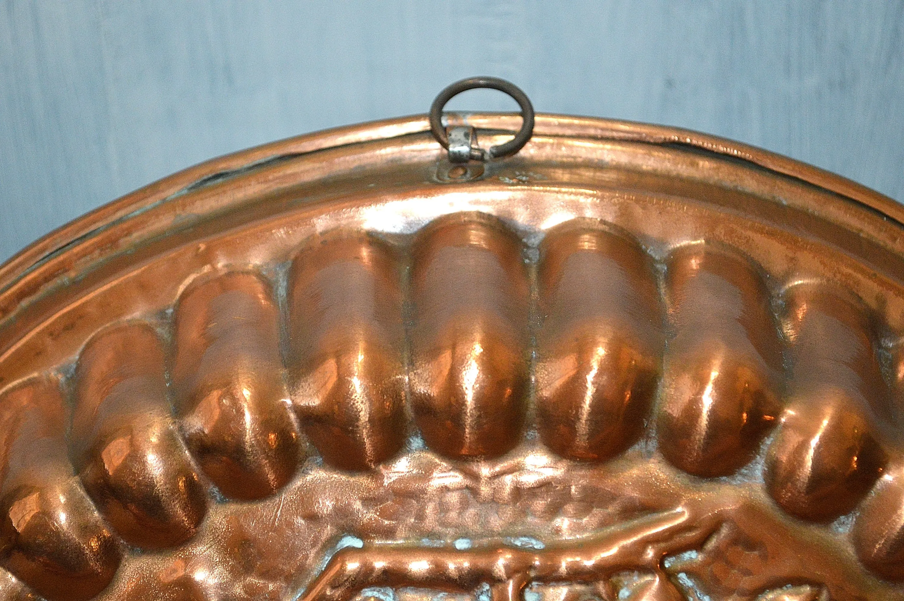 Vintage Italian Copper Kitchen Mold Large Tin Lined Fruit Design