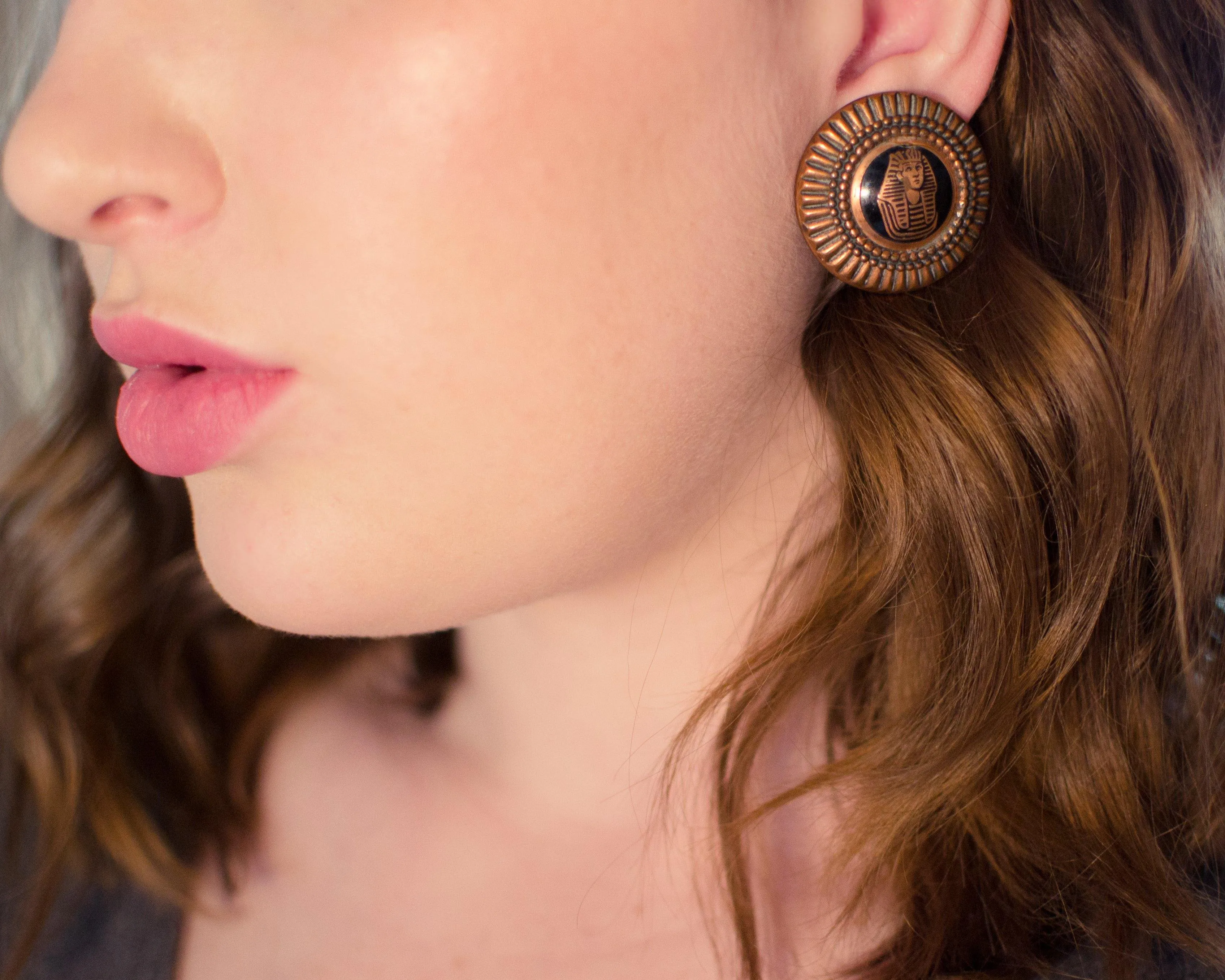 Vintage King Tut Copper Statement Earrings