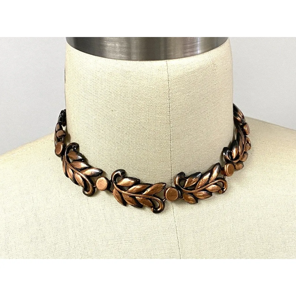 Vintage MCM Modernist Copper Necklace Choker Unsigned 1950s