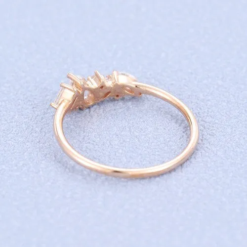Vintage Moissanite engagement ring rose gold Unique Pear shaped diamond Cluster engagement ring Baguette cut for women art deco Promise gift