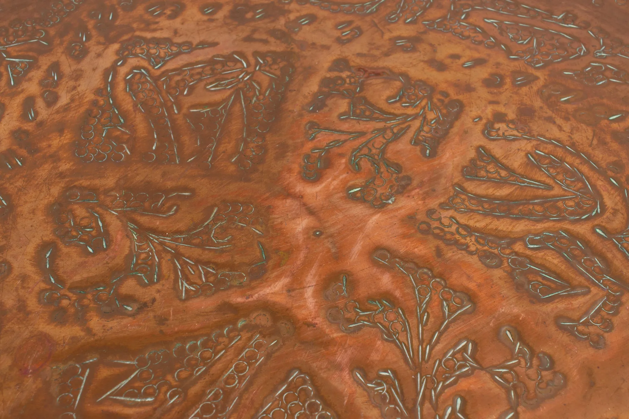 Vintage Moroccan Hand-Hammered Copper Tray
