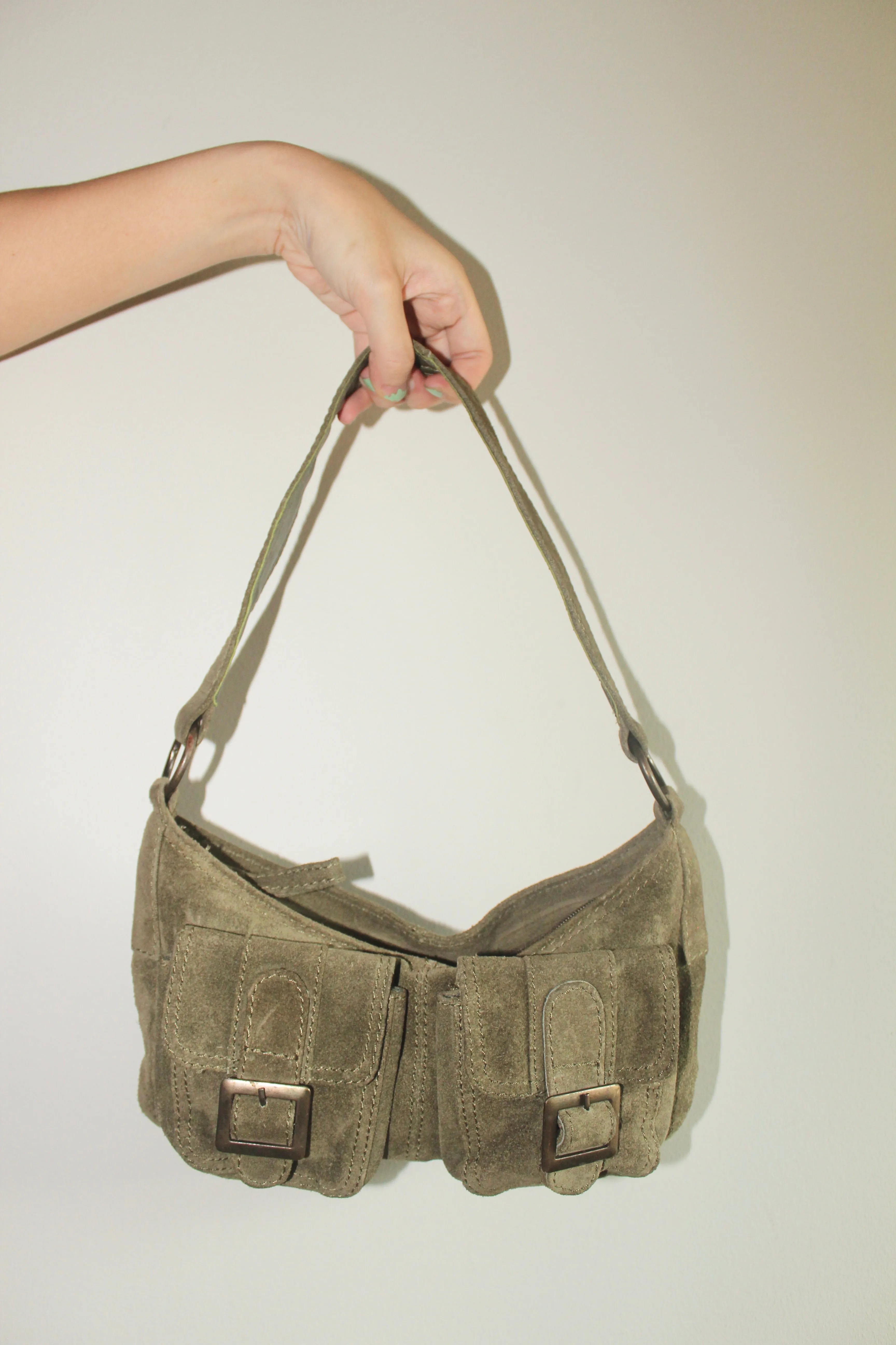 Vintage Olive Buckle Shoulder Leather Purse